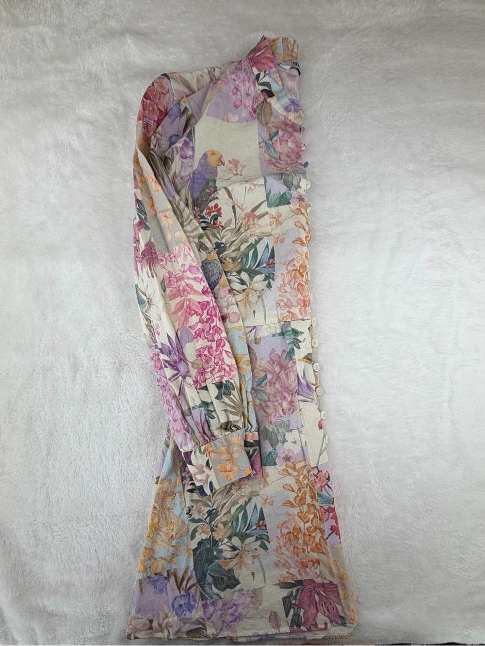 Floral Patchwork Button-Front Women’s Top - Cream/Multi - Picture 6 of 7